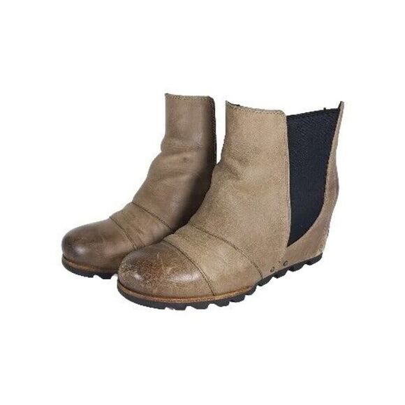 Sorel Women's Lea US9,5 Brown Distressed Leather Waterproof Chelsea Wedge Boots - Picture 1 of 14